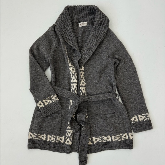 Vintage Fotrama Alpaca Wool Gray Shawl Collar Cardigan with Belt Aztec Handmade - Picture 1 of 8